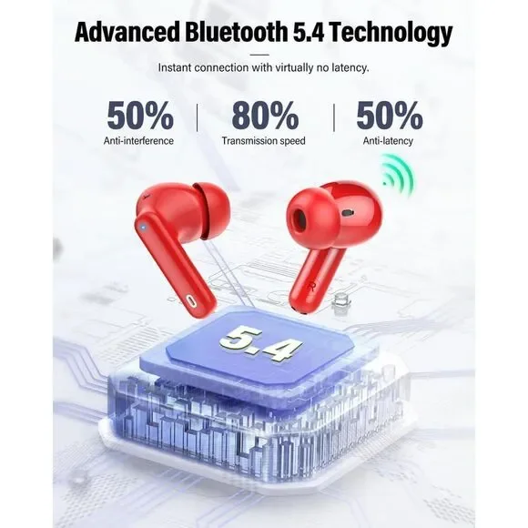 Wireless Earbuds, Bluetooth 5.4 Headphones Bass Stereo with Noise Cancelling Mic